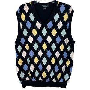 Brooks Brothers Navy Pastel Argyle Pullover V Neck Sweater Vest L